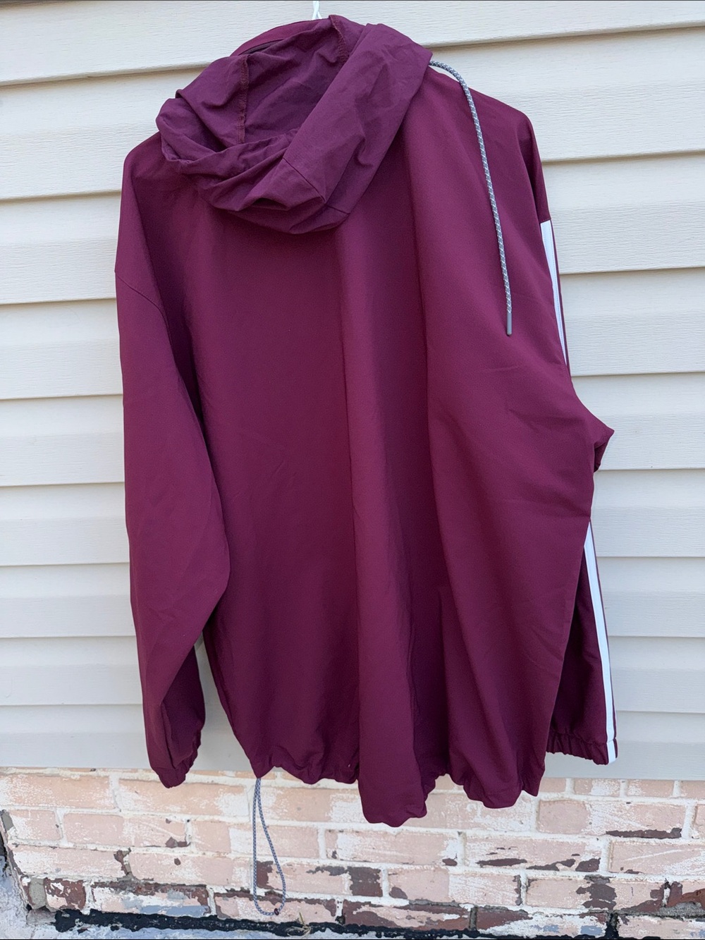 adidas Maroon Hooded Windbreaker with White Three-Stripes - Picture 5 of 5
